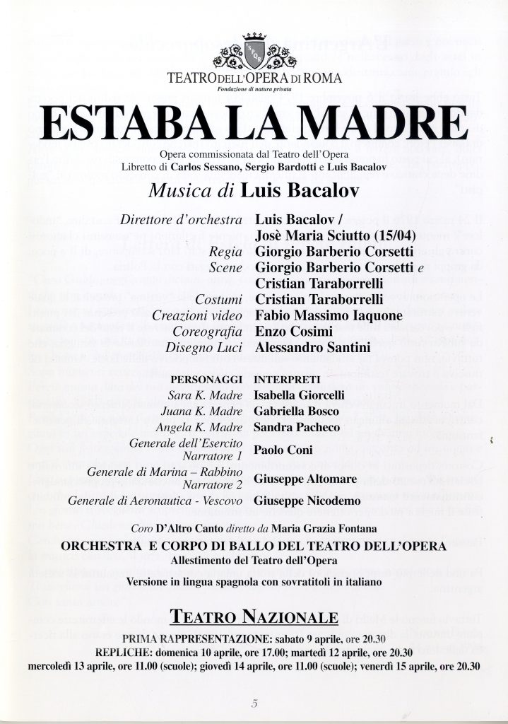 Locandina Estaba la Madre. Musica di Luis Bacalov